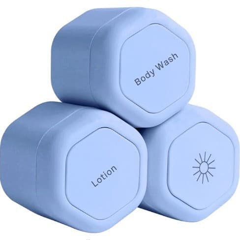 3-Piece Blue Magnetic Travel Capsules - Leak-Proof & TSA-Friendly Cosmetic