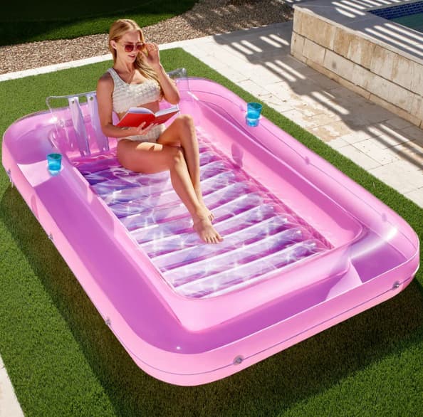 180 × 118 cm Pink Transparent Inflatable Suntan Tub & Floating Pool Lounger
