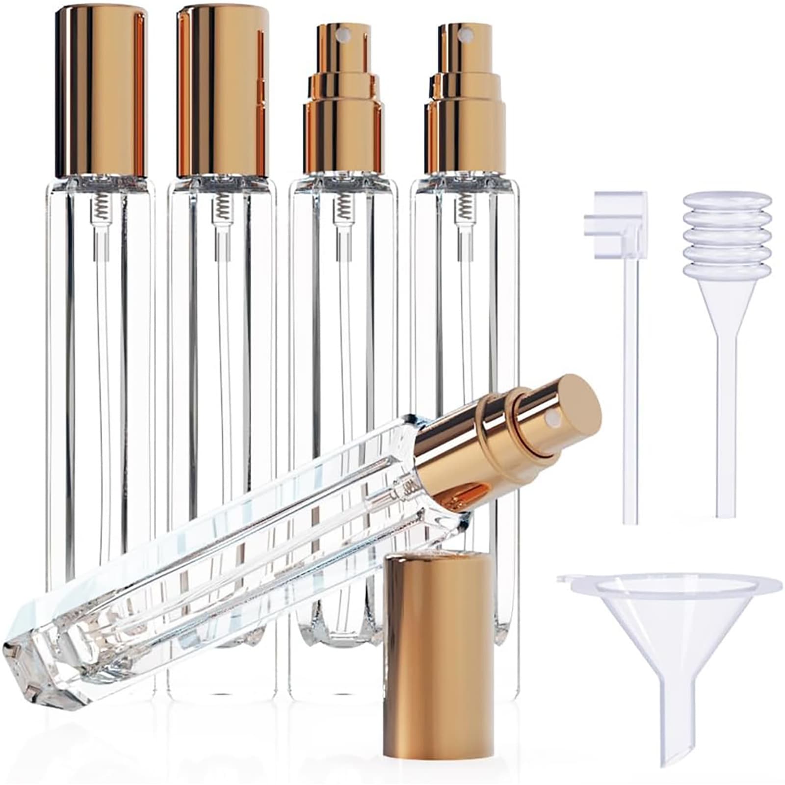 5-Piece Gold Glass Travel Perfume Atomizer Set - 10 ml Portable - 5 Gold