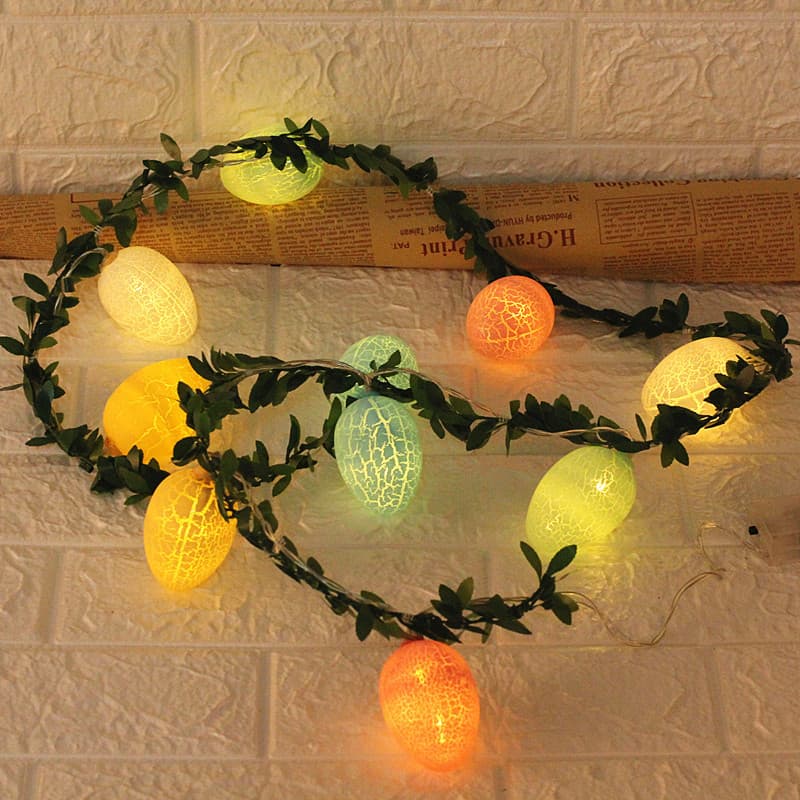 2M Easter Green Leaf & Pastel Egg String Lights (10-LED) - Artificial Vine