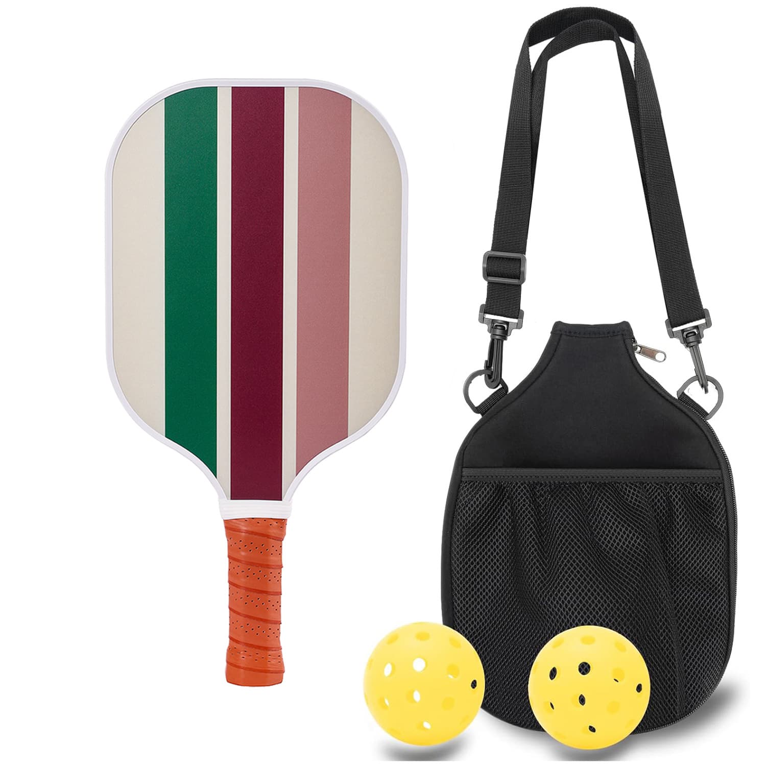 Colorful Stripes Professional Fiberglass Pickleball Paddle Set - Lightweight