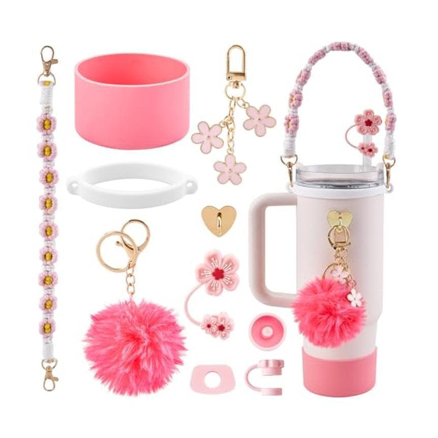 10-Piece Rose-Red Accessory Bundle for Stanley Quencher 30/40oz - Rose Red