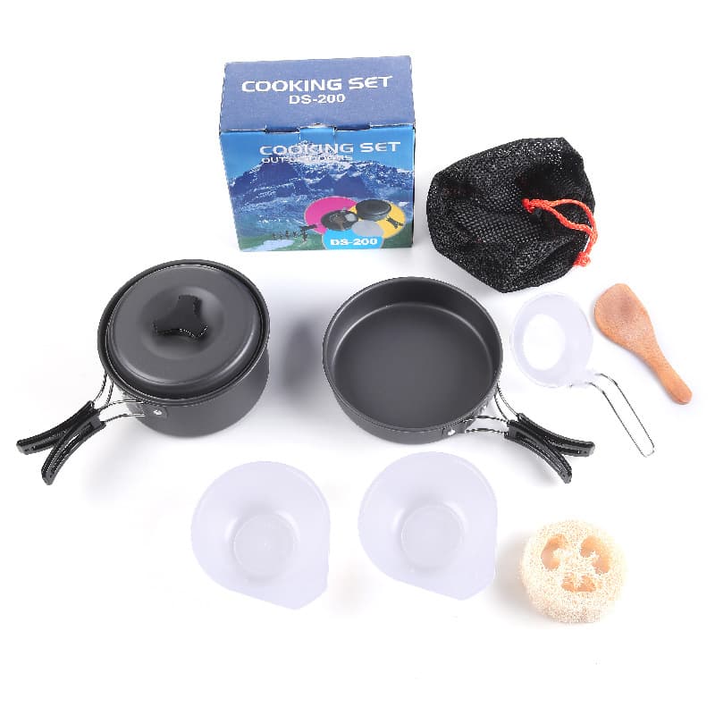 8-Piece Black Lightweight Outdoor Camping Cookware Set - 1/2 Person Portable