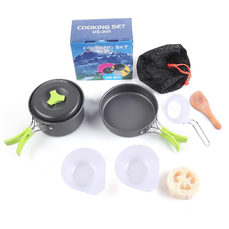 8-Piece Green Lightweight Outdoor Camping Cookware Set - 1/2 Person Portable