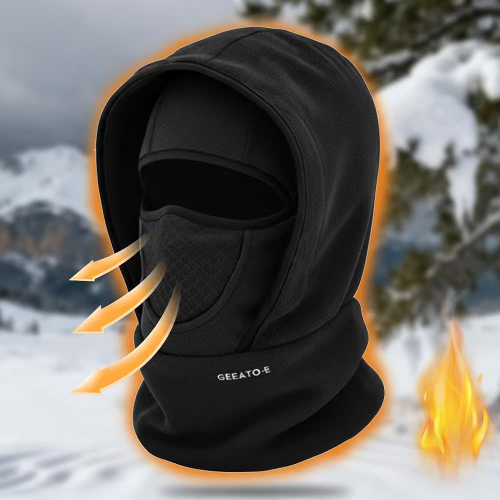 Black Windproof Thermal Balaclava Hood - Full Face Mask & Polar Fleece Neck