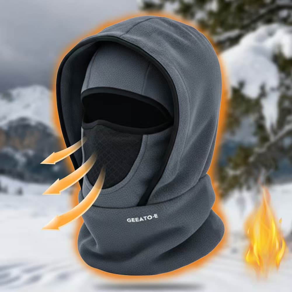Grey Windproof Thermal Balaclava Hood - Full Face Mask & Polar Fleece Neck