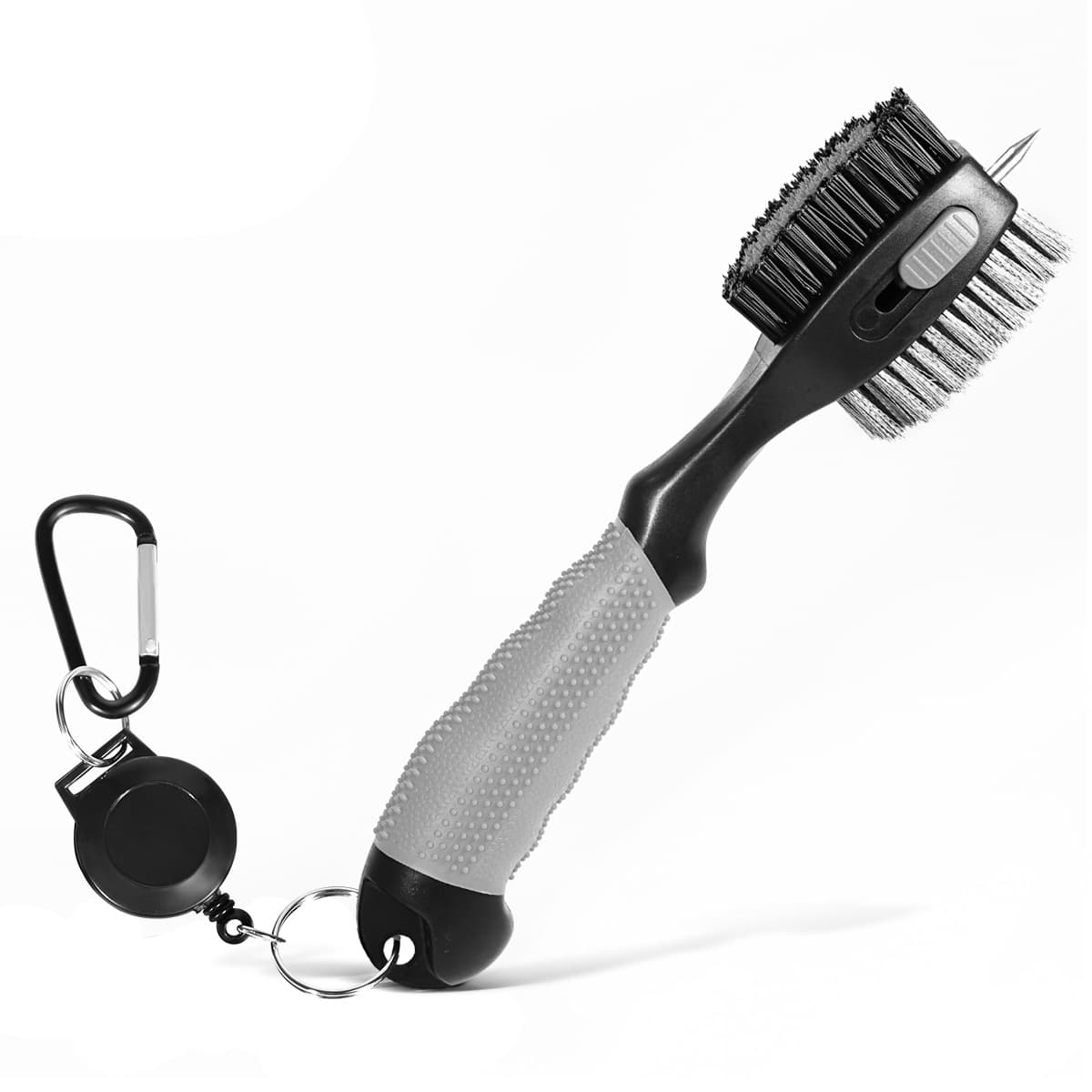 Grey Golf Club Cleaning Brush Extra Large Head Dual Bristles Retractable Zip