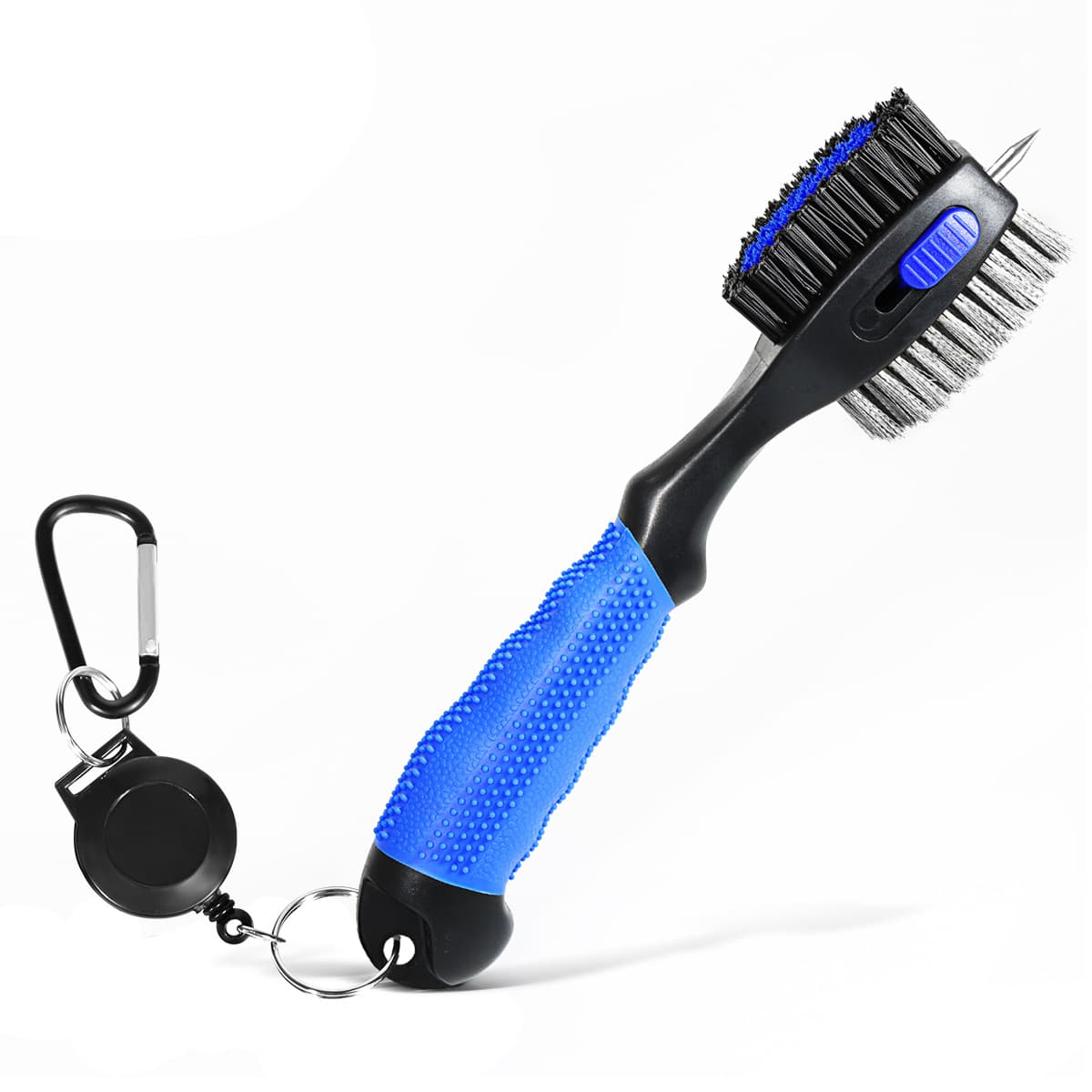 Blue Golf Club Cleaning Brush Extra Large Head Dual Bristles Retractable Zip