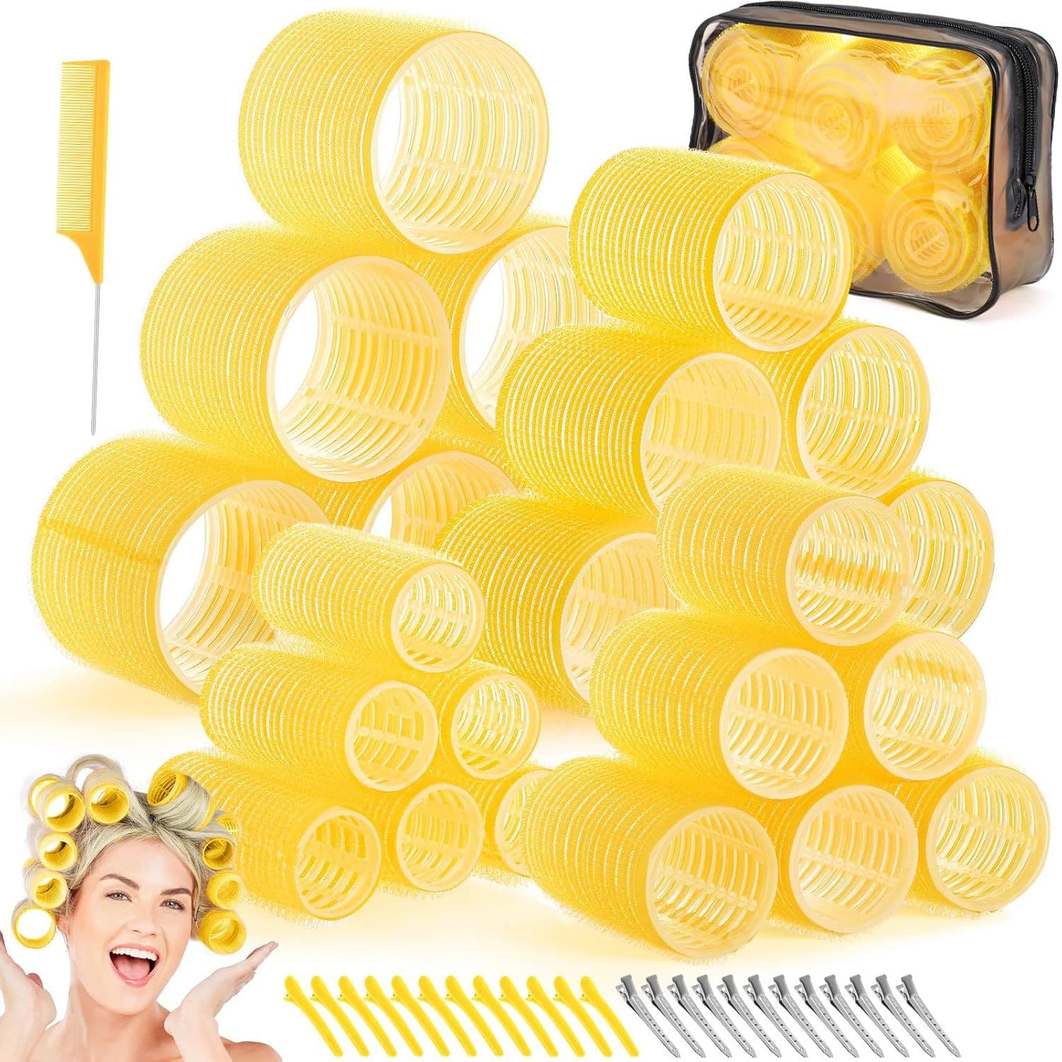 Yellow 50-Piece Professional Hair Roller Set - Multi-Size Self-Grip Velcro