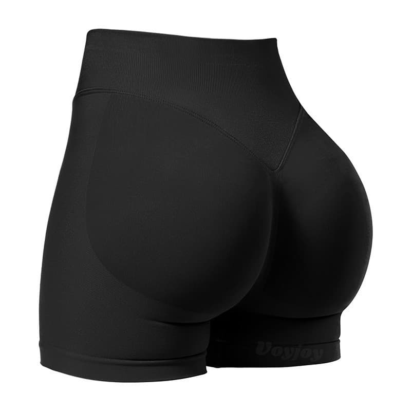 S Black High-Elastic Hip Yoga Shorts - Seamless Mid-Intensity Pilates