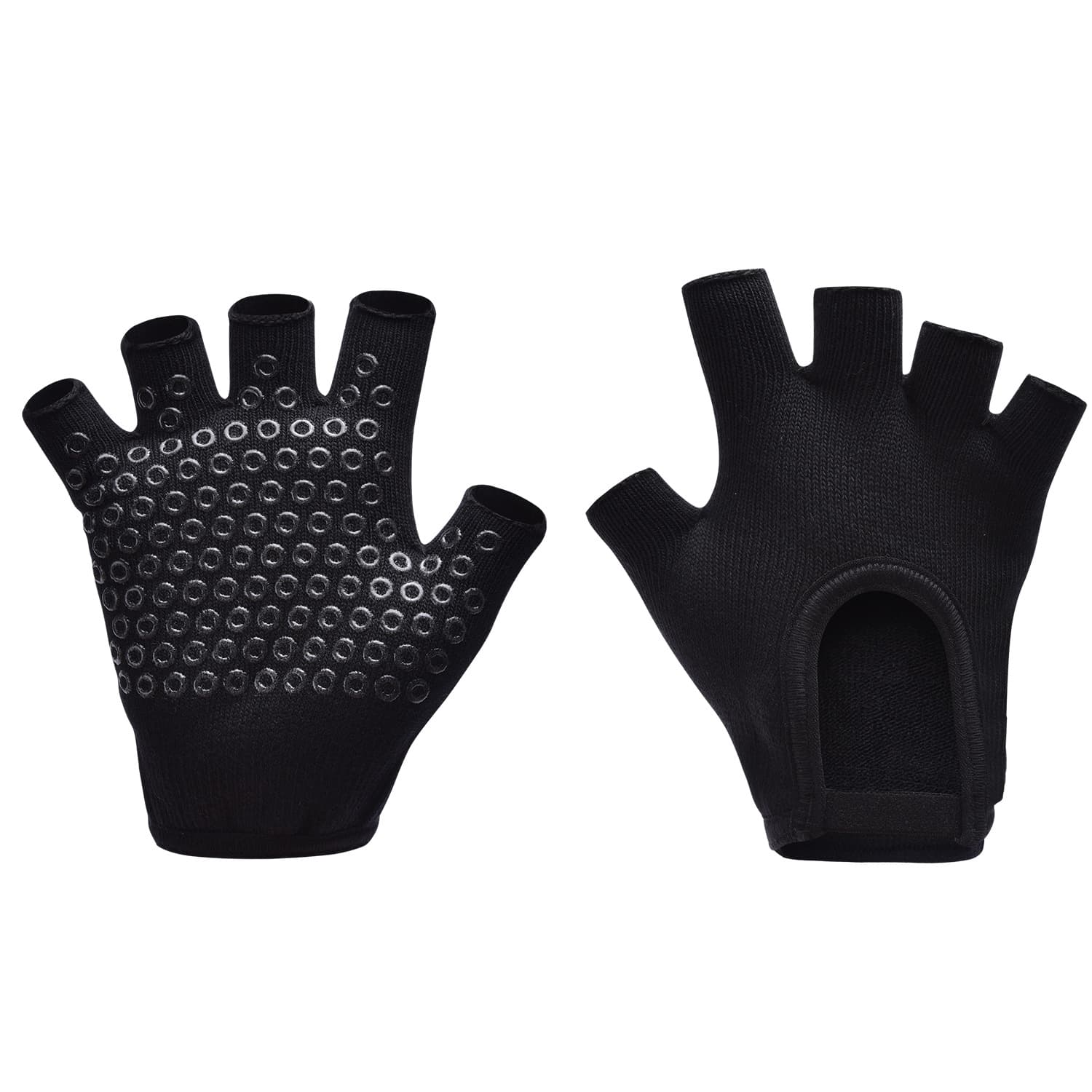 Black 2-Pack Women's Non-Slip Yoga Gloves - Open Back Half Finger Cotton