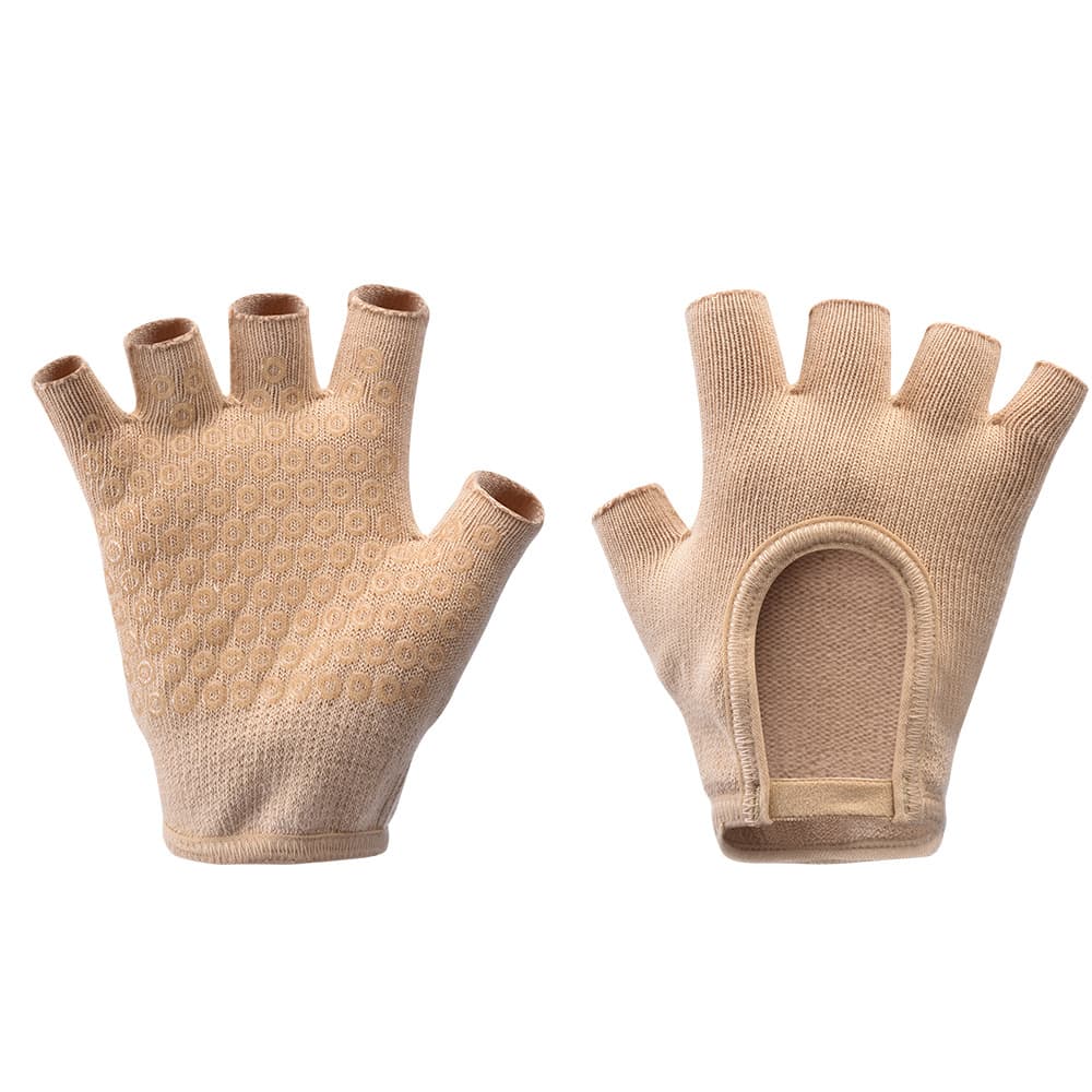 Beige 2-Pack Women's Non-Slip Yoga Gloves - Open Back Half Finger Cotton