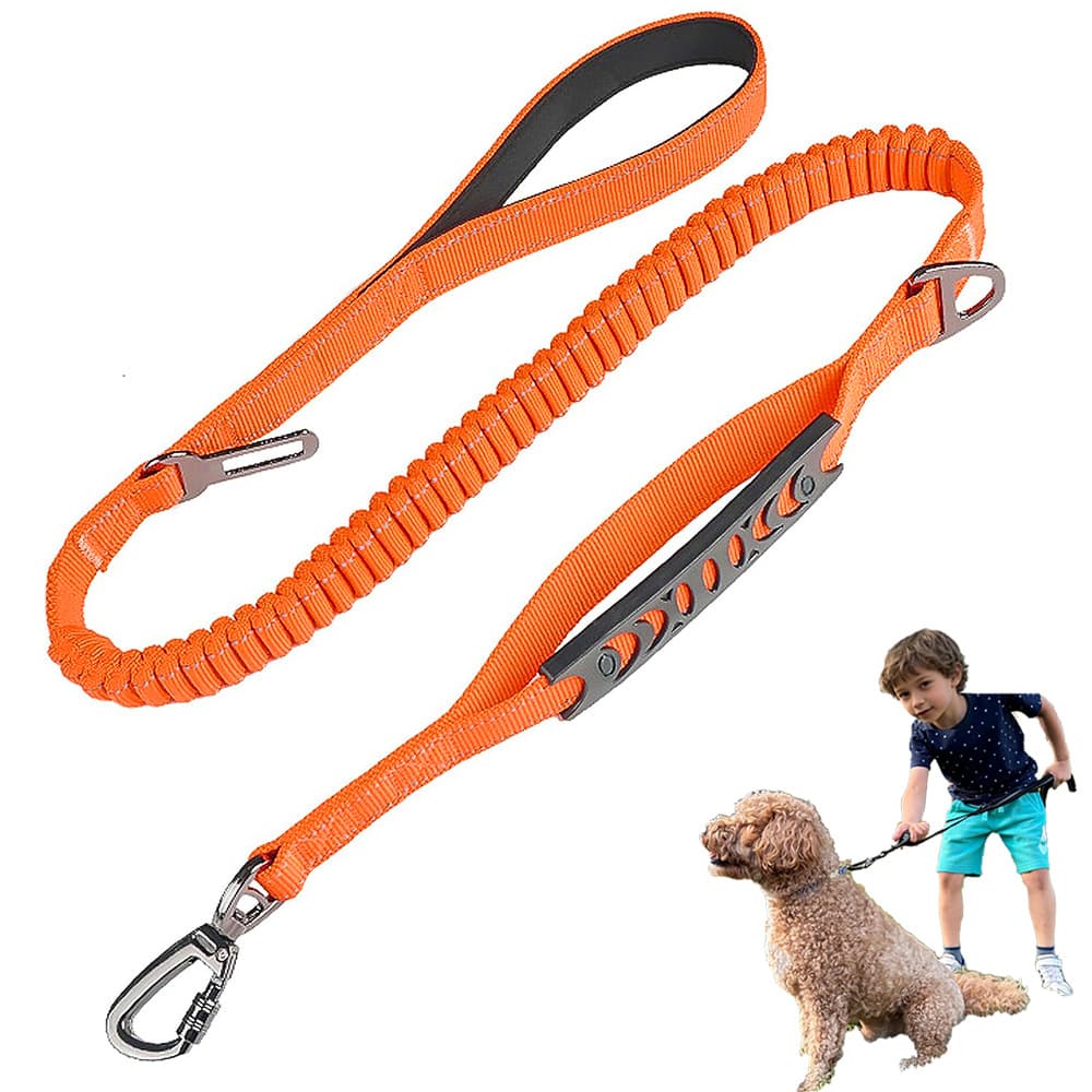 Orange Heavy Duty Elastic Bungee Dog Leash - Anti-Pull Safety - Orange Dog