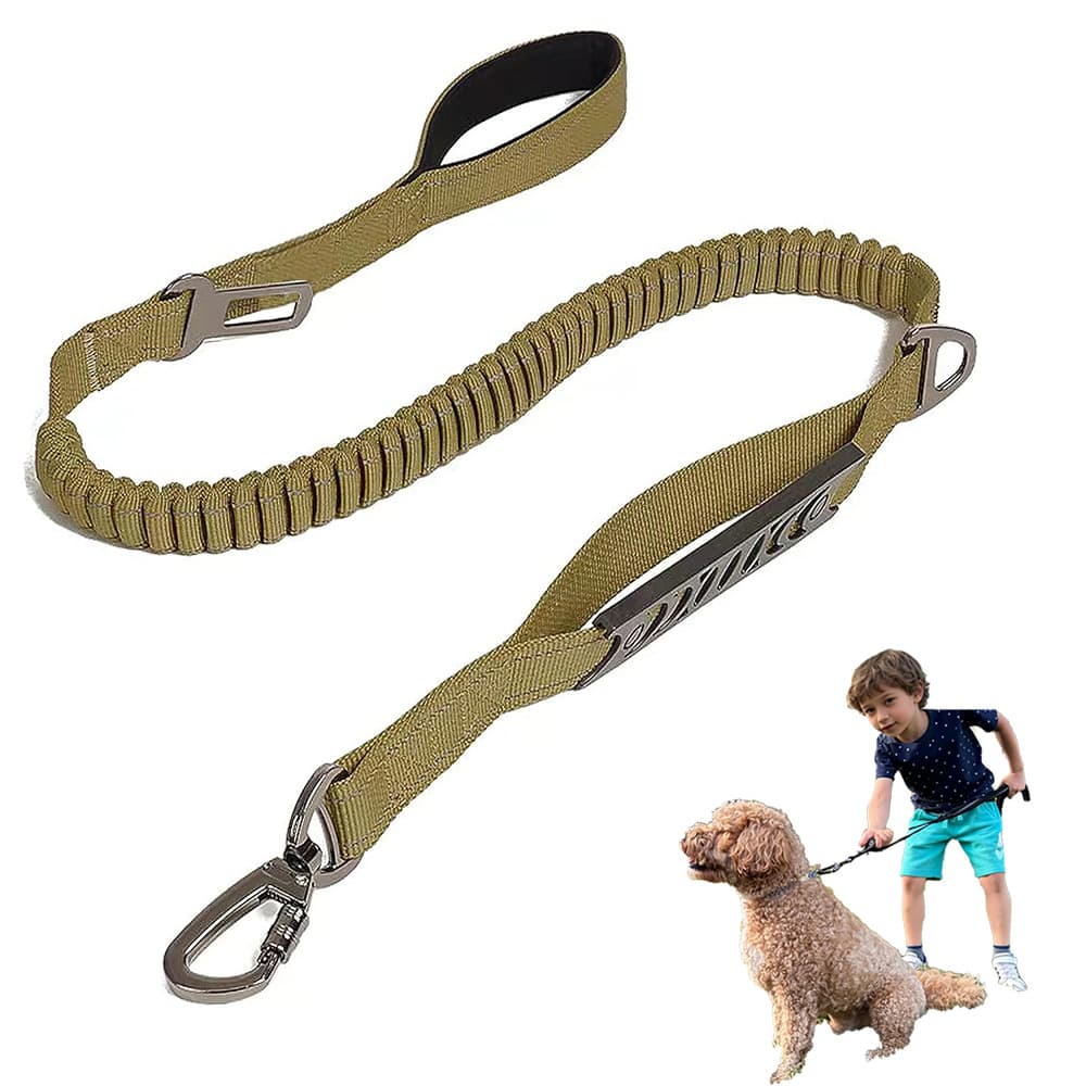 Khaki Heavy Duty Elastic Bungee Dog Leash - Anti-Pull Safety - Khaki Dog