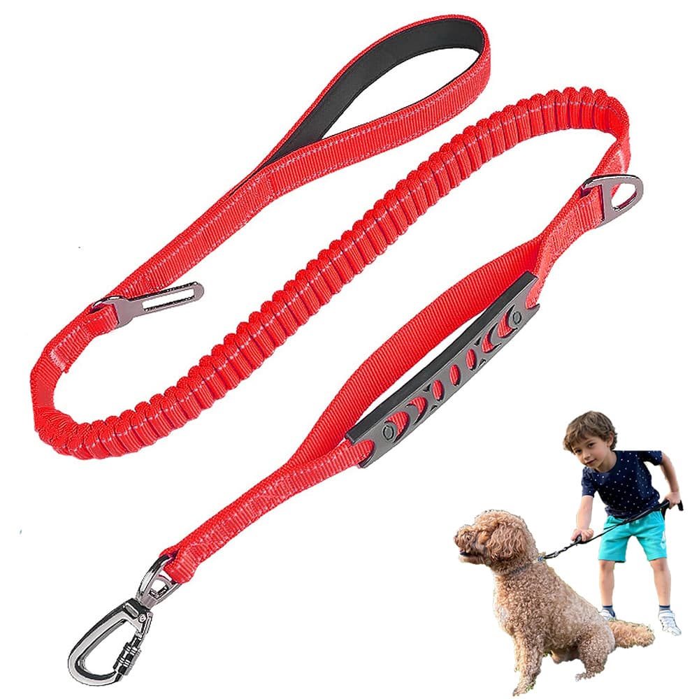 Red Heavy Duty Elastic Bungee Dog Leash - Anti-Pull Safety Shock - Red Dog