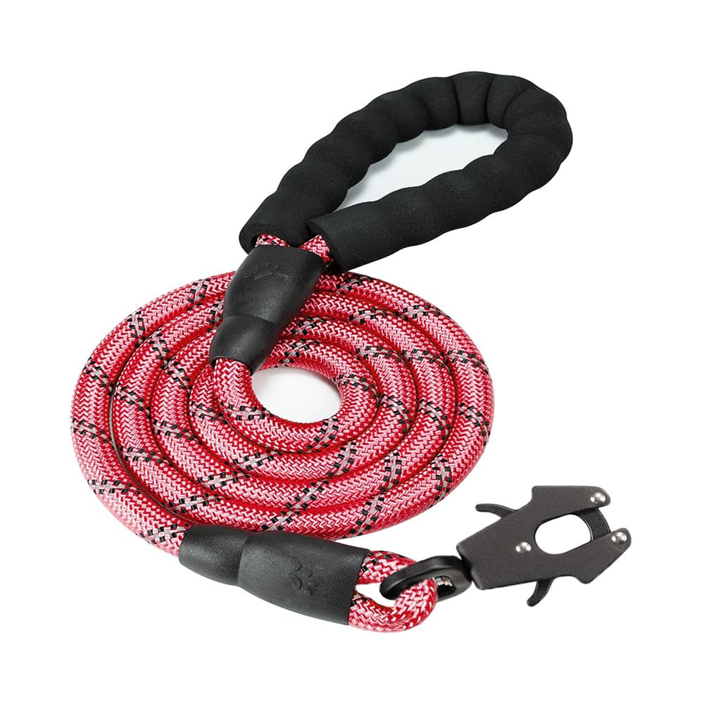 Red High Strength Nylon Rope Dog Leash - 1.5M Heavy Duty Lead with Anodized
