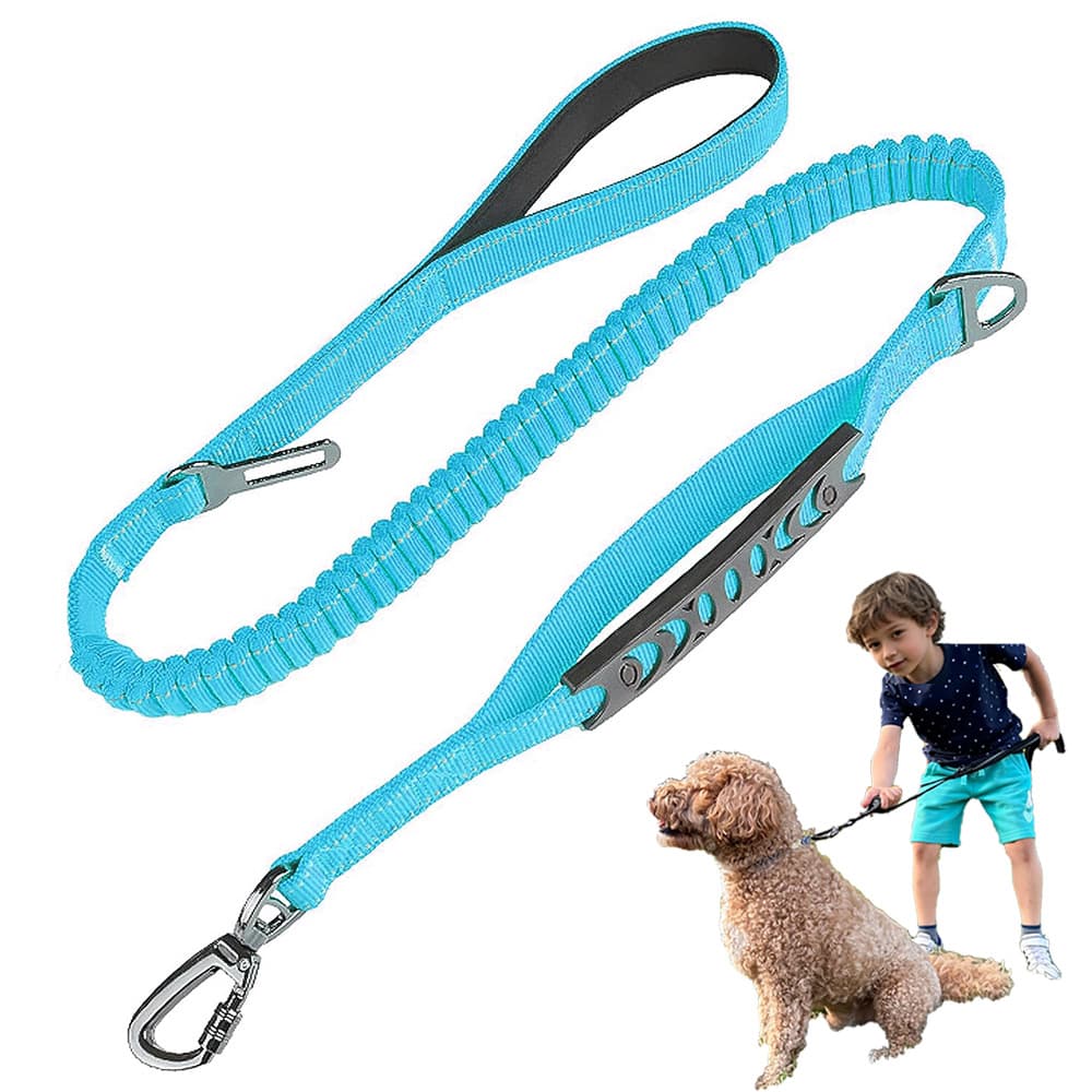 Blue Heavy Duty Elastic Bungee Dog Leash - Anti-Pull Safety Shock - Blue Dog
