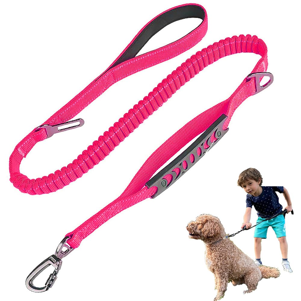 Rose Red Heavy Duty Elastic Bungee Dog Leash - Anti-Pull Safety Shock