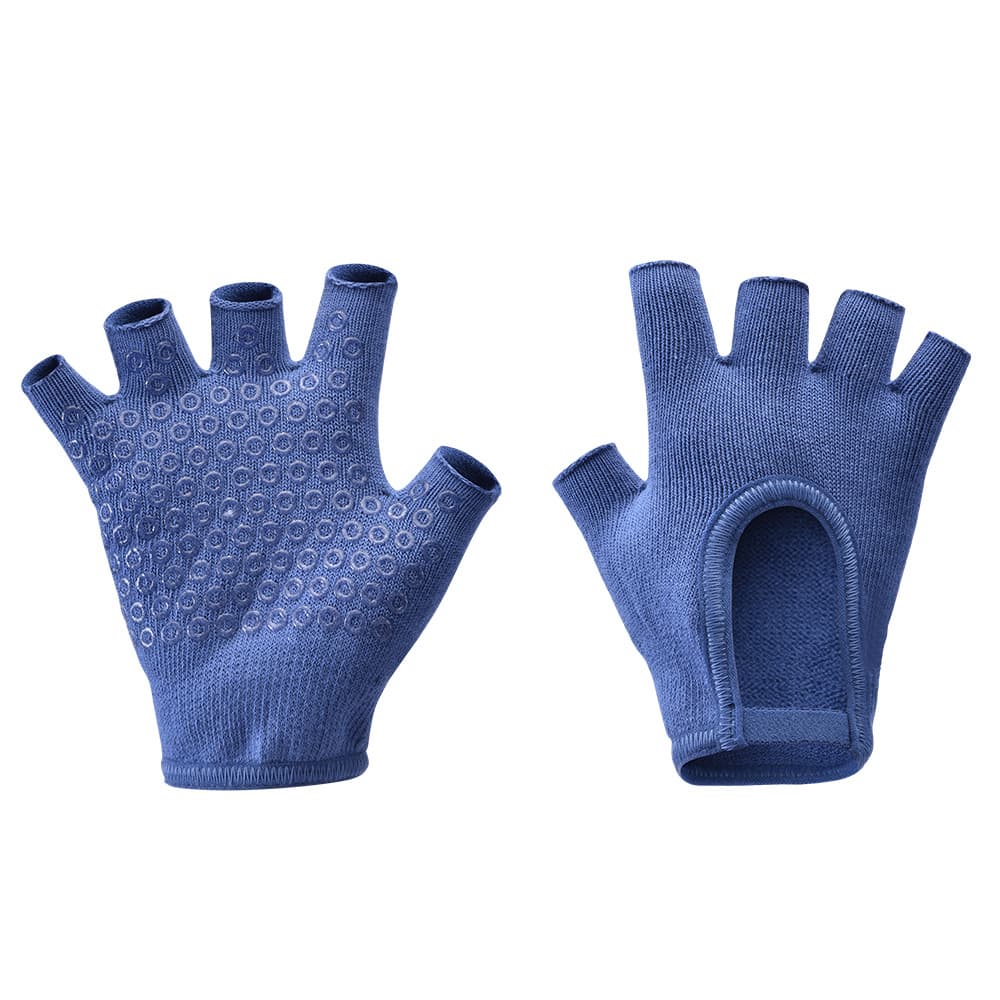 Dark Blue 2-Pack Women's Non-Slip Yoga Gloves - Open Back Half Finger Cotton