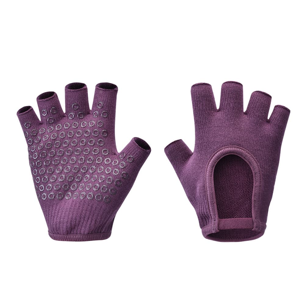Purple 2-Pack Women's Non-Slip Yoga Gloves - Open Back Half Finger Cotton