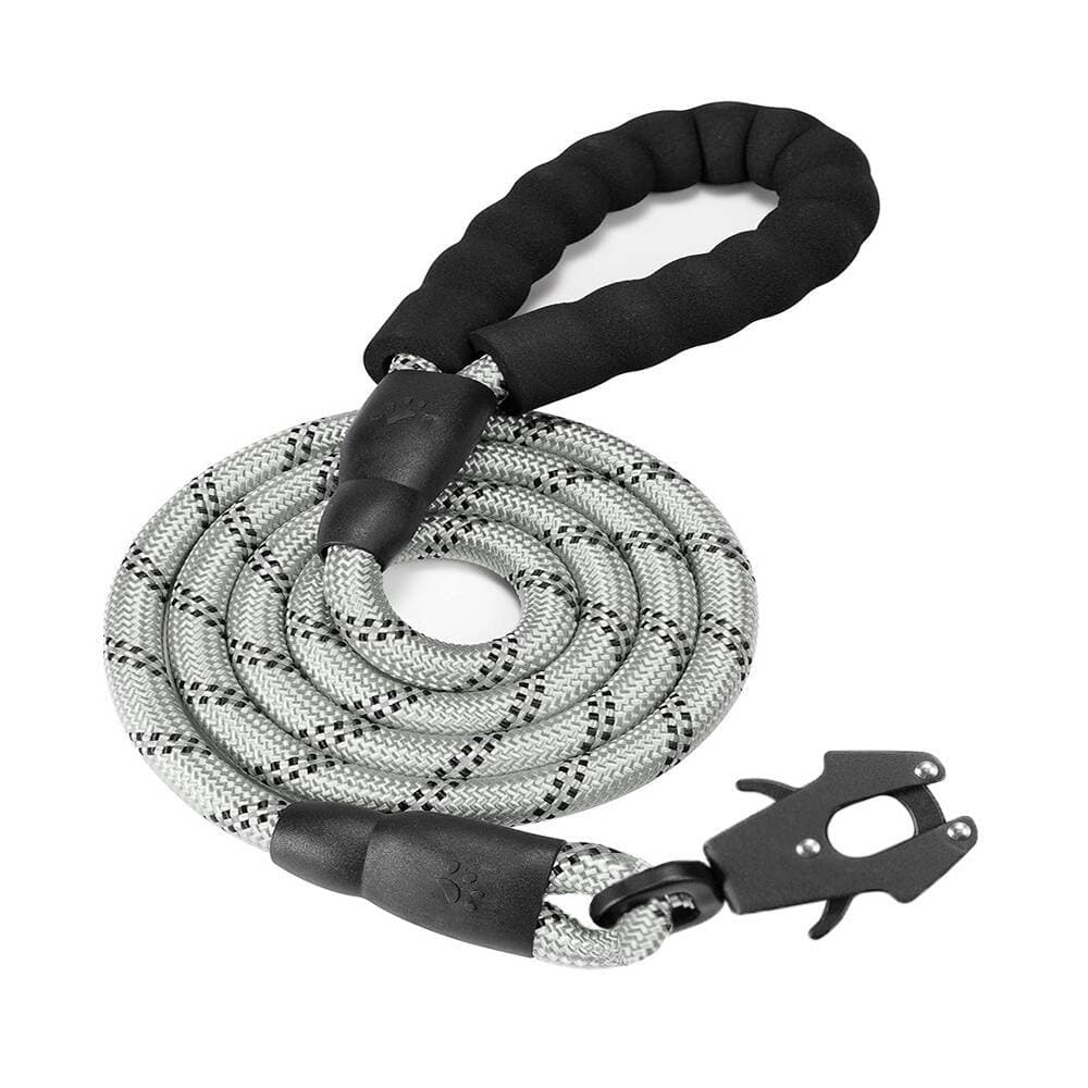Grey High Strength Nylon Rope Dog Leash - 1.5M Heavy Duty Lead with Anodized
