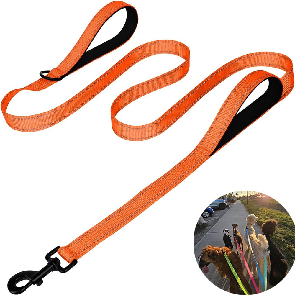 Orange 2.5m Heavy Duty Reflective Dog Leash - Double Padded - Orange Double