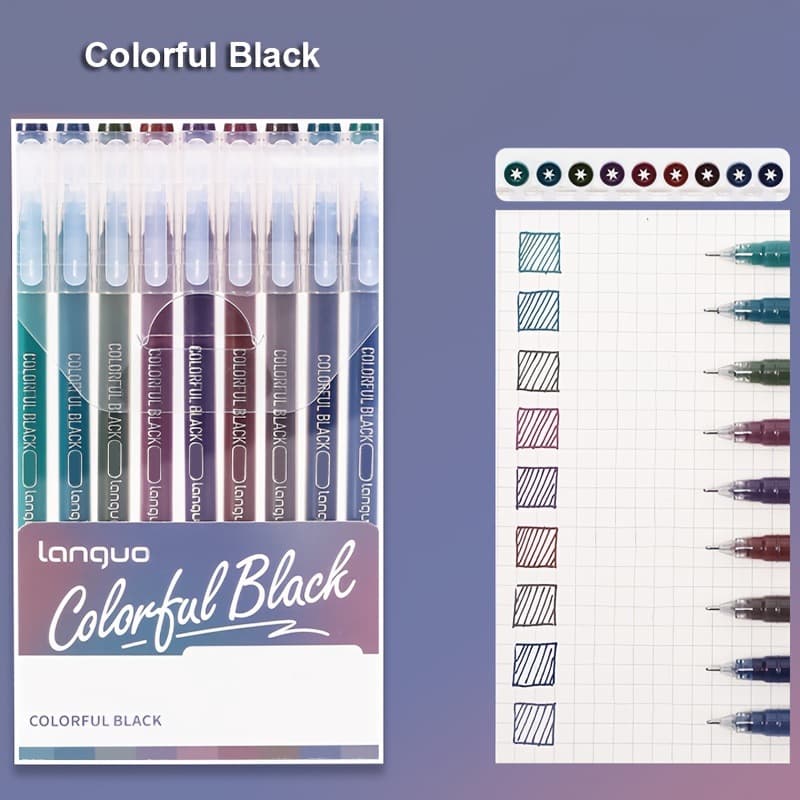 Colorful Black 9-Piece/SetGel Pen Set - Vibrant Multi-Color Writing