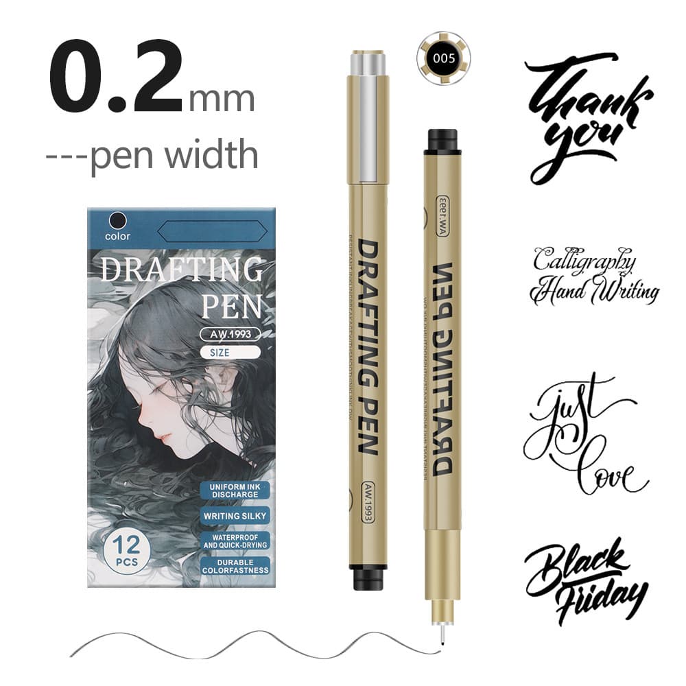 0.2mm 24-Piece Precision Drawing Pen Set - Waterproof Anime Sketching Pens