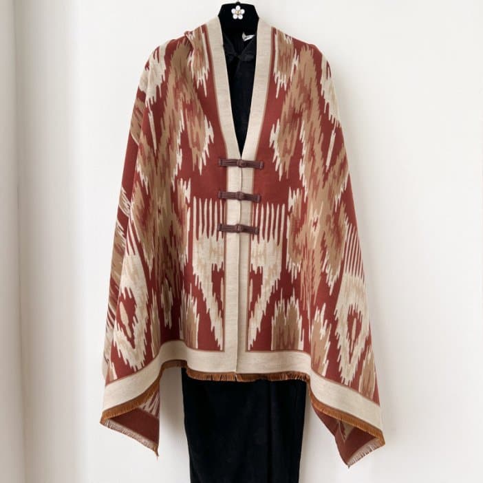 Dark Red New Style Buttoned Shawl - Double-Sided Winter Scarf with Ethnic