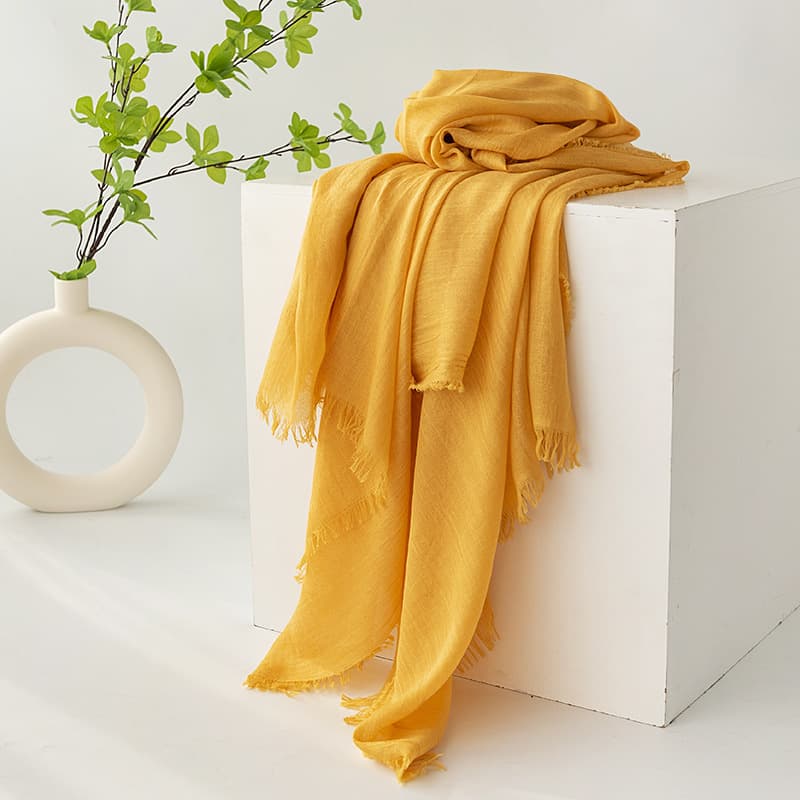 Yellow Cotton and linen scarves -, solid-color, lightweight shawls, soft