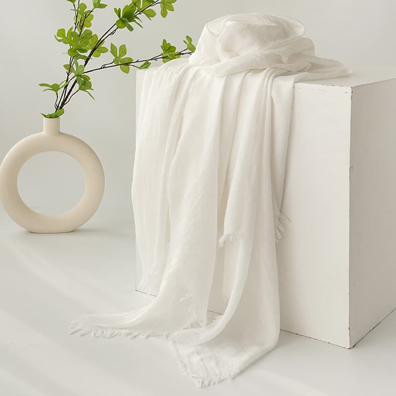 White Cotton and linen scarves -, solid-color, lightweight shawls, soft
