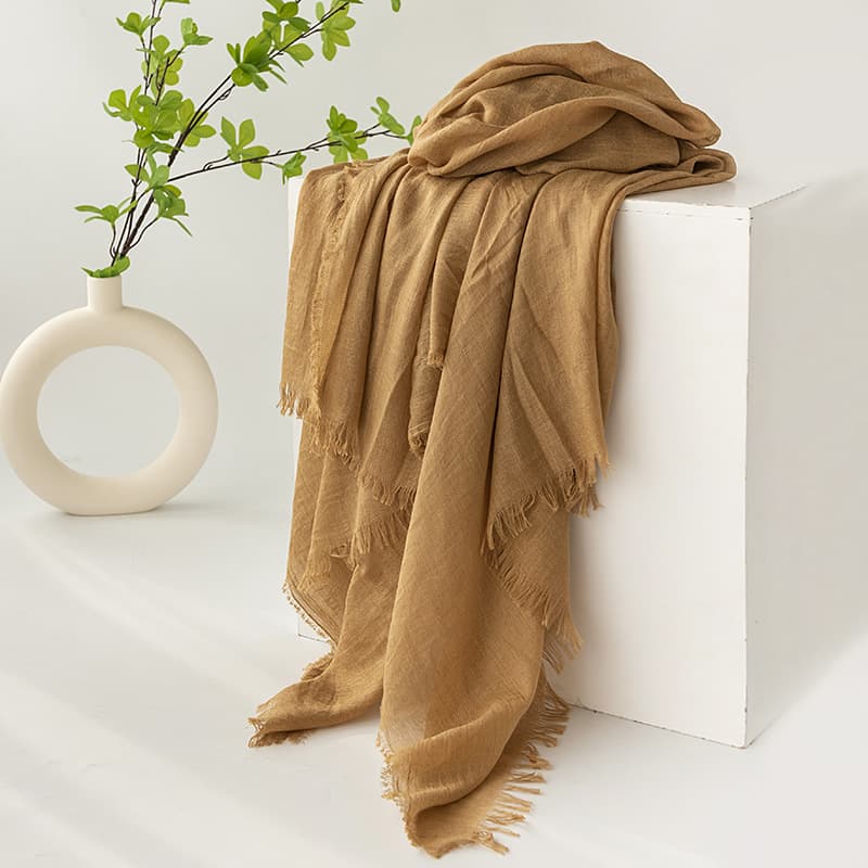 Khaki Cotton and linen scarves -, solid-color, lightweight shawls, soft