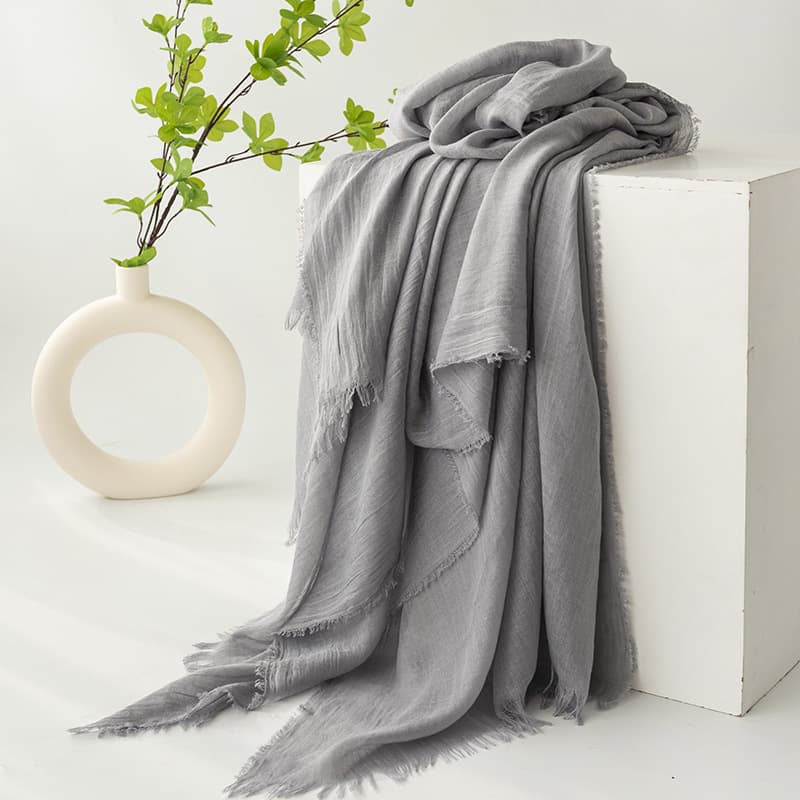Grey Cotton and linen scarves -, solid-color, lightweight shawls, soft