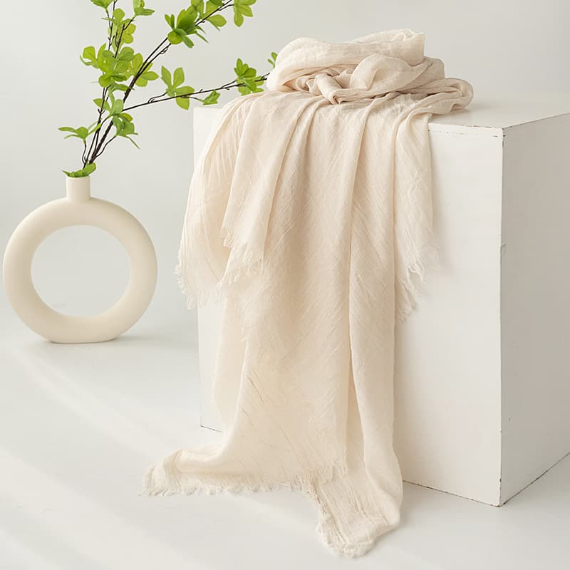 Beige Cotton and linen scarves -, solid-color, lightweight shawls, soft