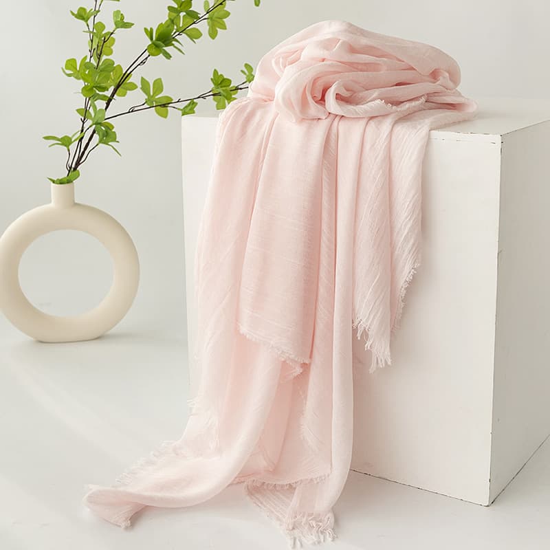 Light Pink Cotton and linen scarves -, solid-color, lightweight shawls, soft