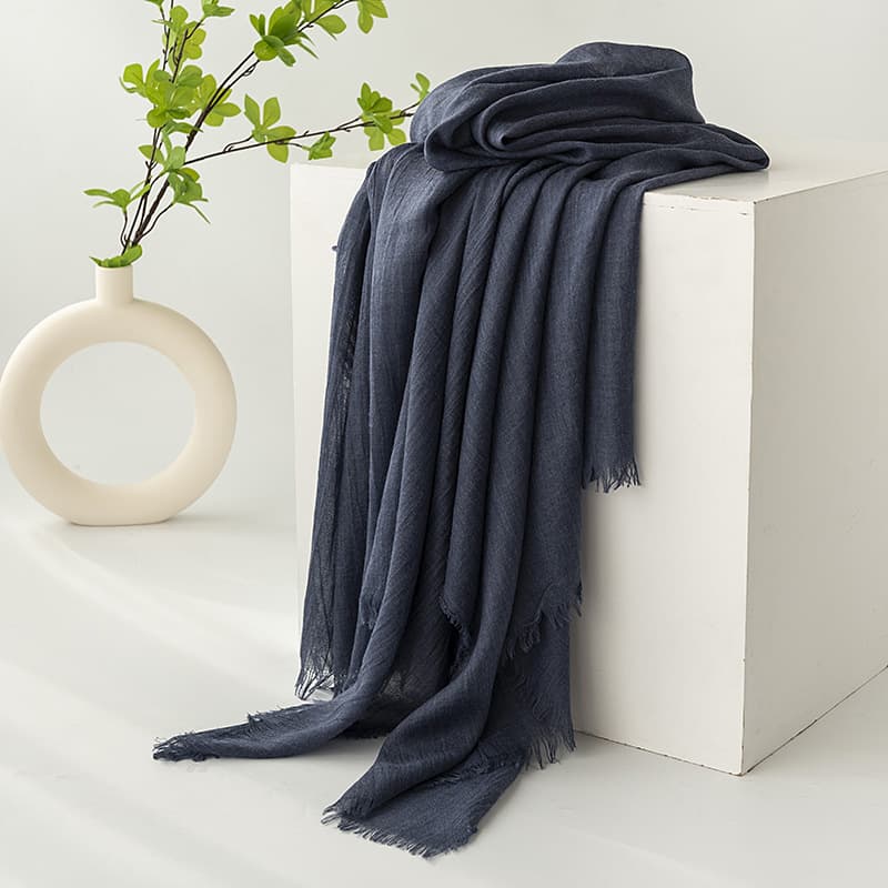Dark Blue Cotton and linen scarves -, solid-color, lightweight shawls, soft