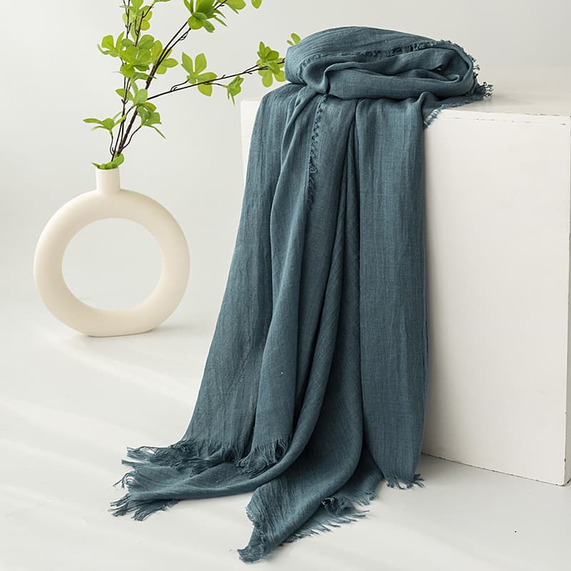 Dark Green Cotton and linen scarves -, solid-color, lightweight shawls, soft