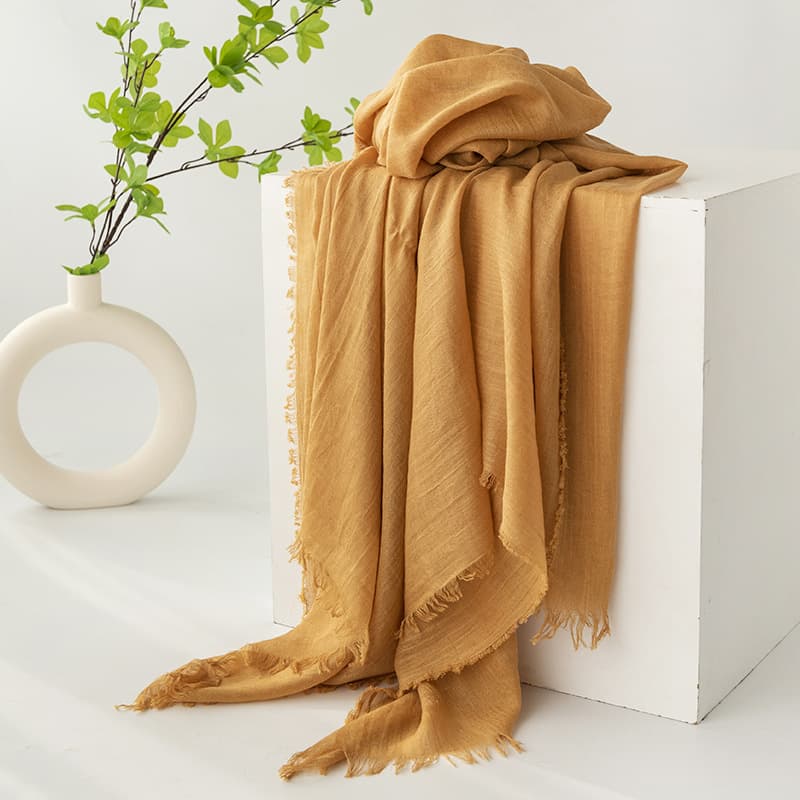 Dark Yellow Cotton and linen scarves -, solid-color, lightweight shawls