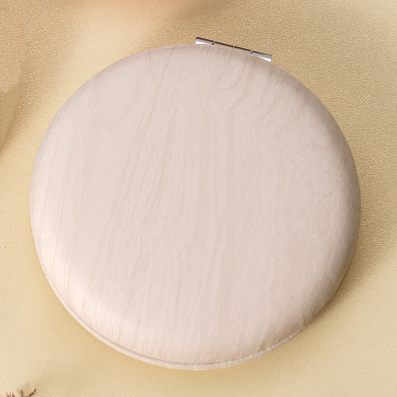 2-Piece Beige Portable Wooden-Style Makeup Mirror - Dual-Sided