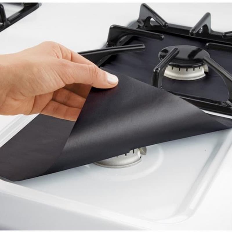 6-Piece Black Heat-Resistant Gas Stove Mat - Non-Stick - 270mm × 270mm