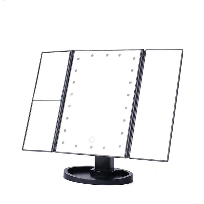Black 360° Rotating LED Tri-Fold Makeup Mirror - 22-Bulb Illuminated Vanity