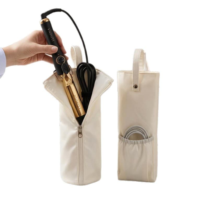 Beige Heat-Resistant Styling Tool Organizer - Compact, Hanging Storage Pouch