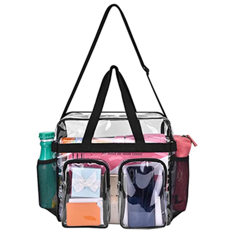 Black Clear Multi-Pocket Tote Bag - Waterproof & Organized Carryall