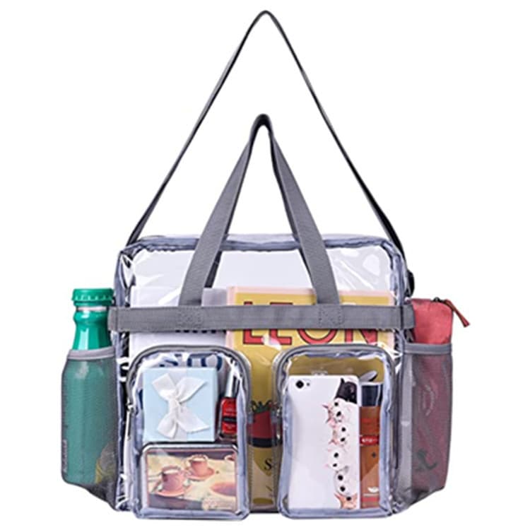 Grey Clear Multi-Pocket Tote Bag - Waterproof & Organized Carryall