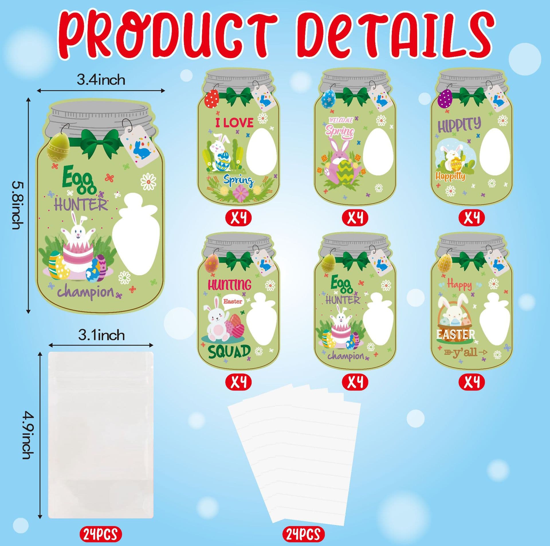 24-Piece Easter Themed Gift Tags Set - Fun Jar-Style Labels for Classroom