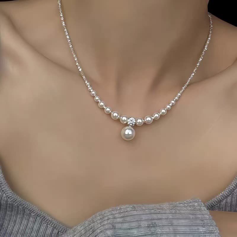 Pearl Choker Necklace for Women - Ins Style Minimalist Design - Silver Tone
