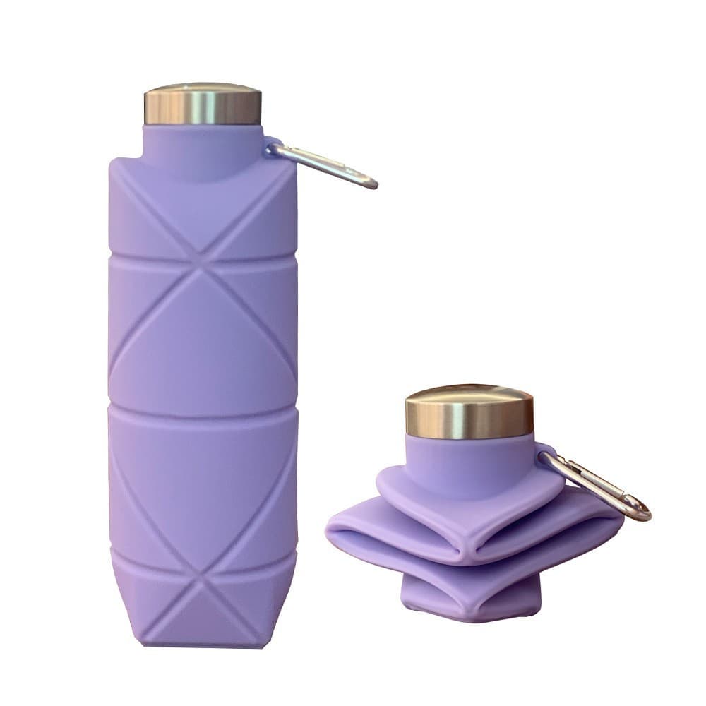 Purple 700 ml Collapsible Silicone Water Bottle with Diamond Pattern