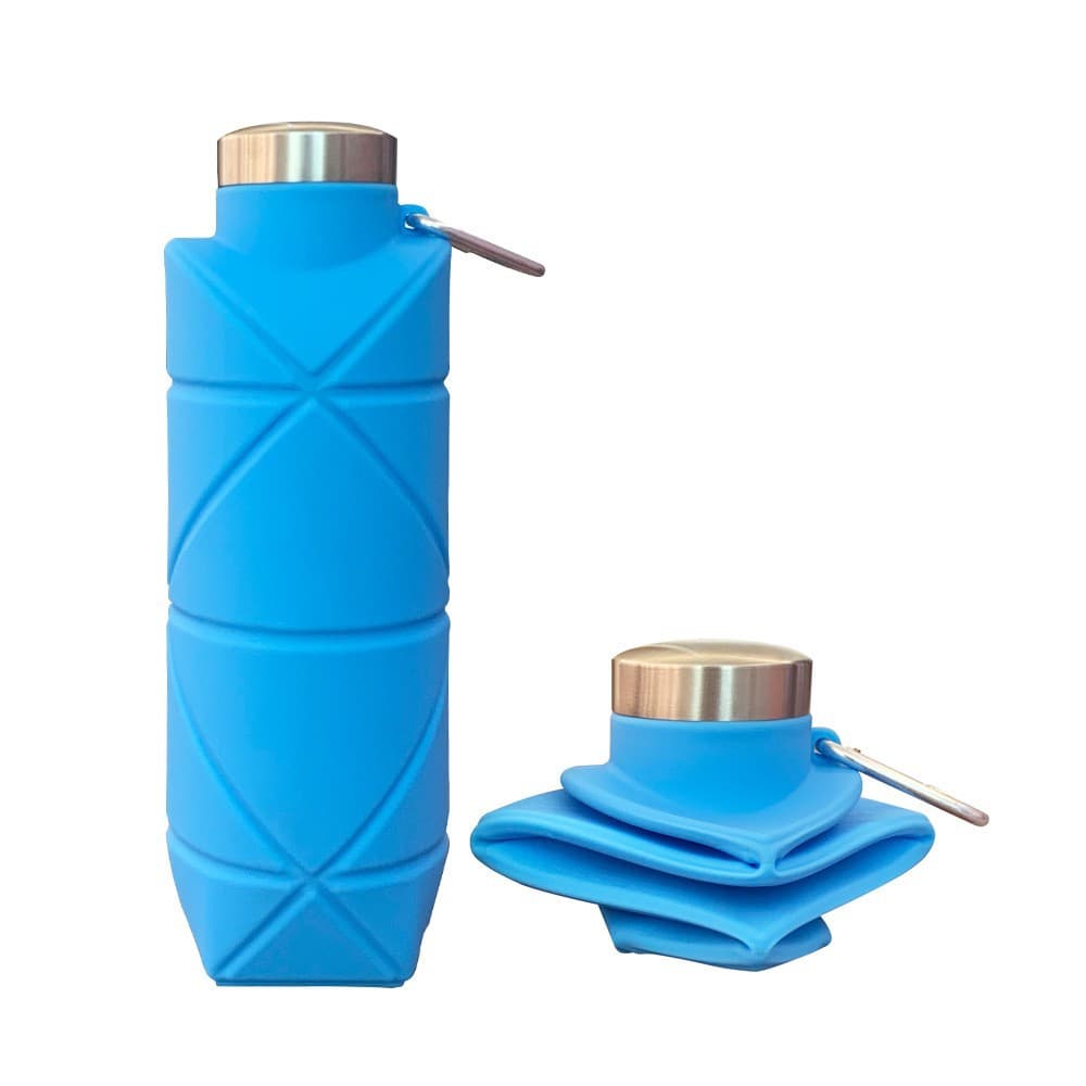 Blue 700 ml Collapsible Silicone Water Bottle with Diamond Pattern