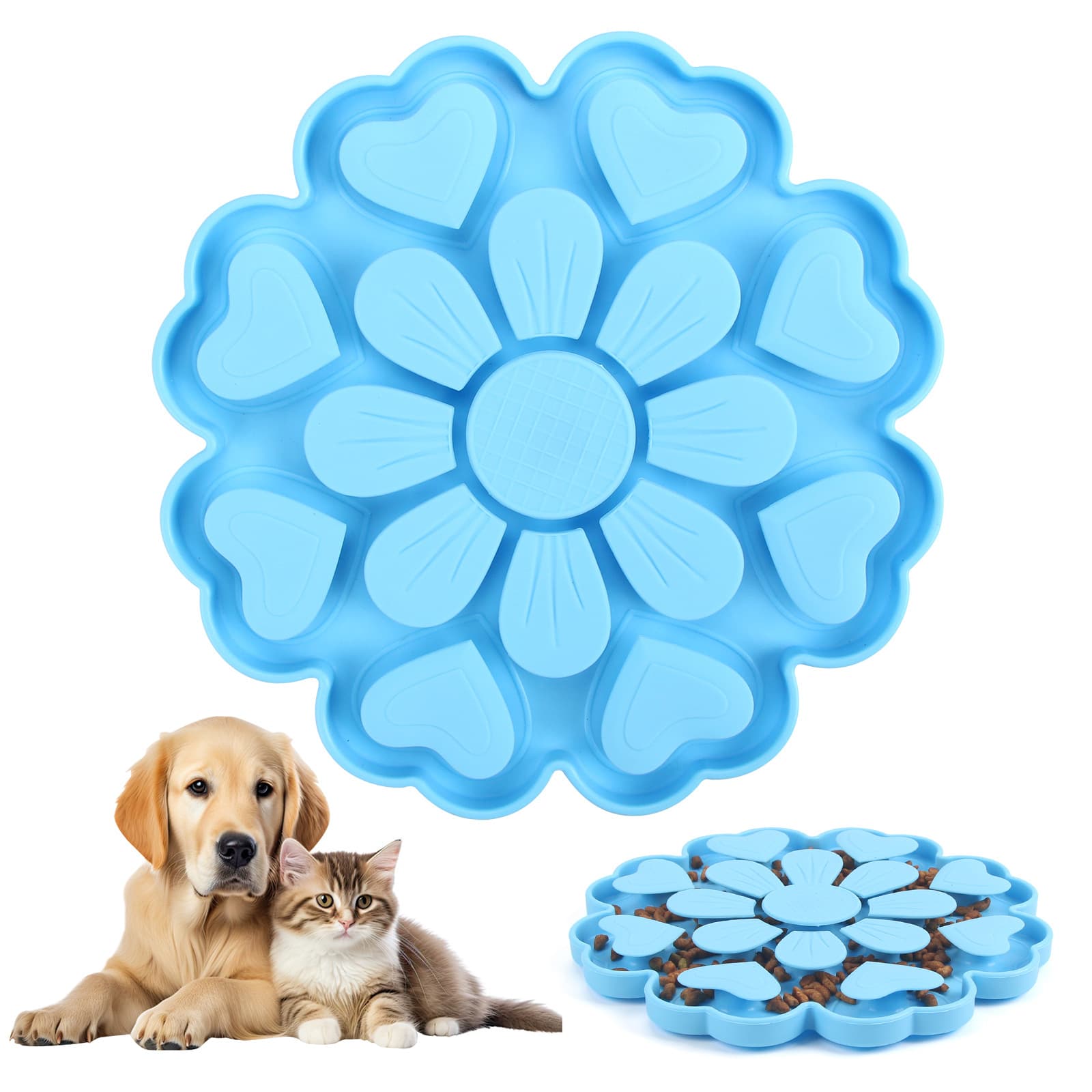 Blue 4-in-1 Textured Silicone Pet Lick Mat & Slow Feeder - Anti-Anxiety