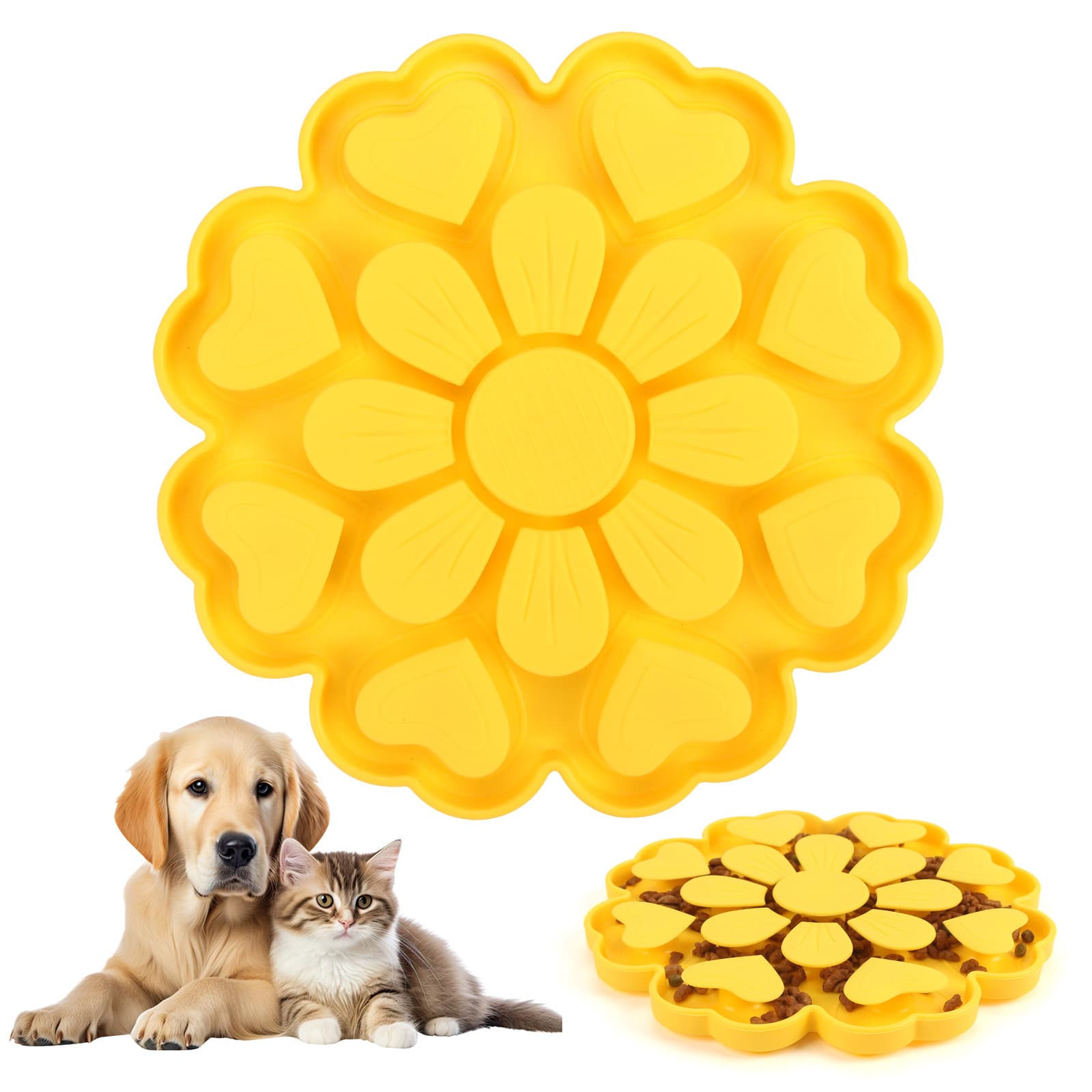 Yellow 4-in-1 Textured Silicone Pet Lick Mat & Slow Feeder - Anti-Anxiety